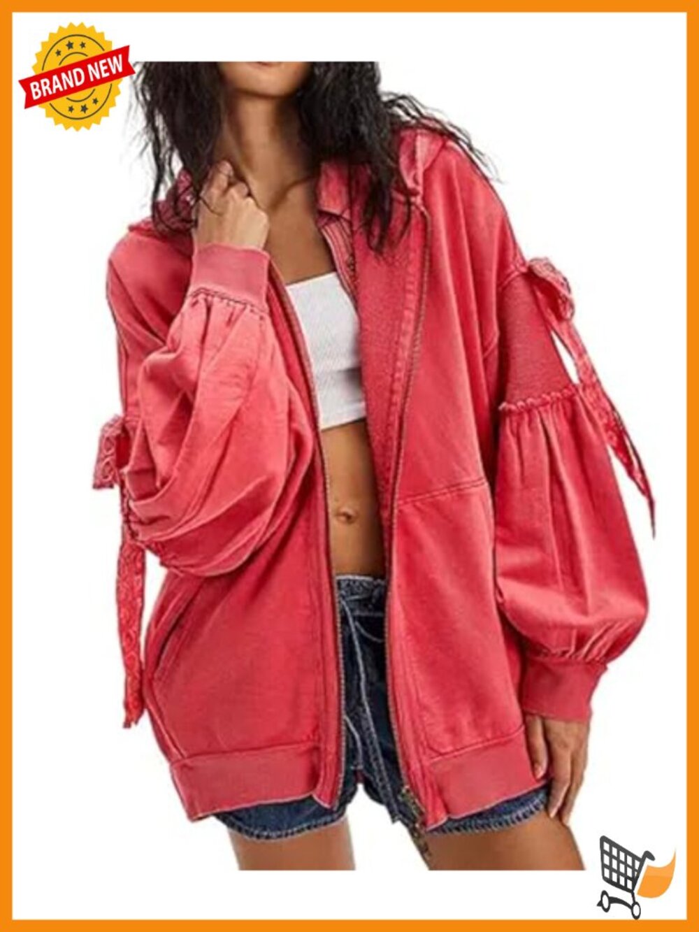 Oversized Zip Up Hoodie with Bows Long Sleeve Y2K Streetwear Pockets Fall